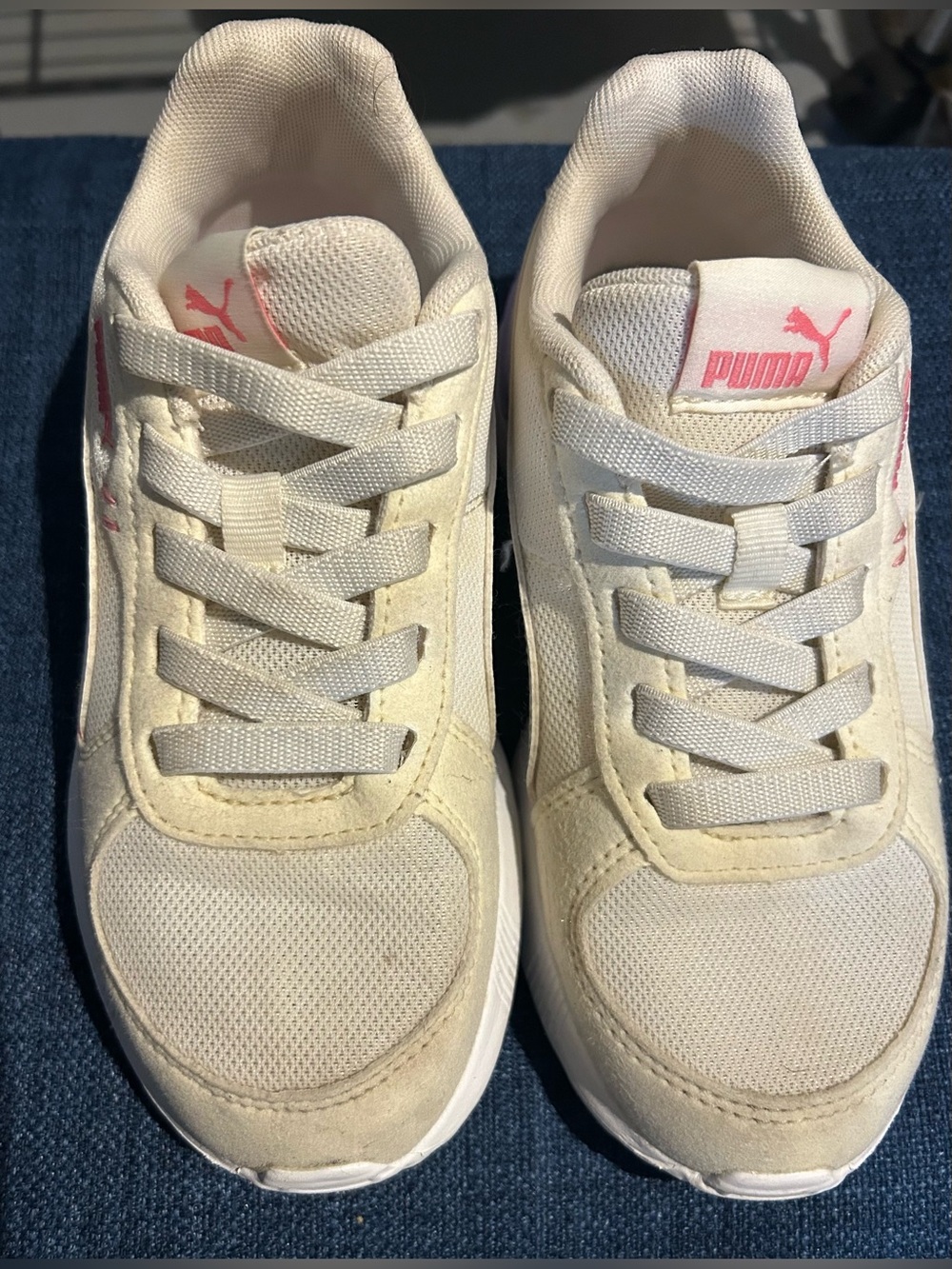 Puma Kids Cream Sneakers with Pink Logo Accents